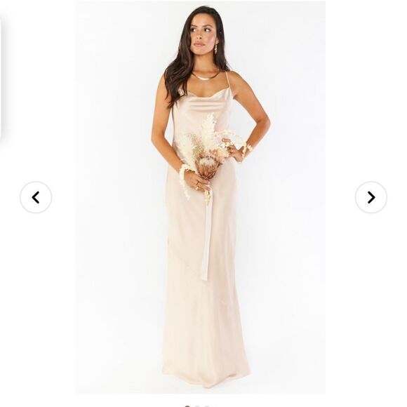 NWOT Show me your mumu Tuscany Maxi Slip Dress in champagne luxe satin Size S - Picture 2 of 12